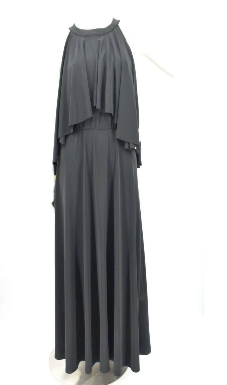 KOH KOH Black Jersey Knit Ruffle Layered Shift Maxi Dress Womens XL Halter